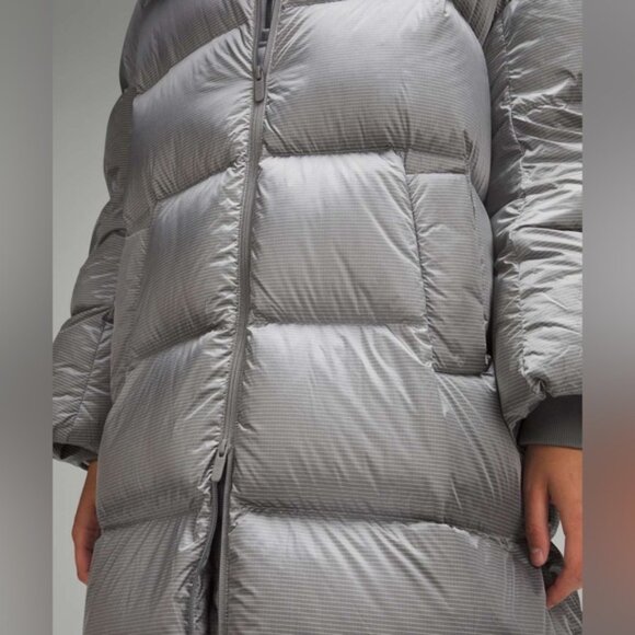 Lululemon Wunder Puff 600 downfill Long Waterproof light grey Puffer jacket Coat - Picture 3 of 13
